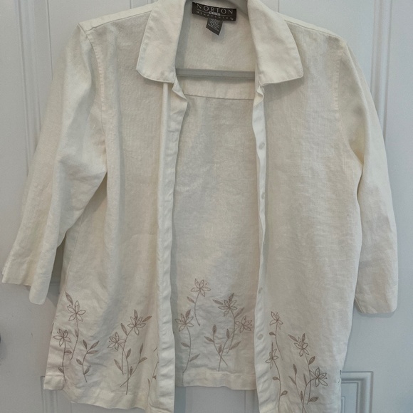 100% Linen White and Beige Norton McNaughton Petites S 2 pc set Dress and Top - Picture 6 of 6